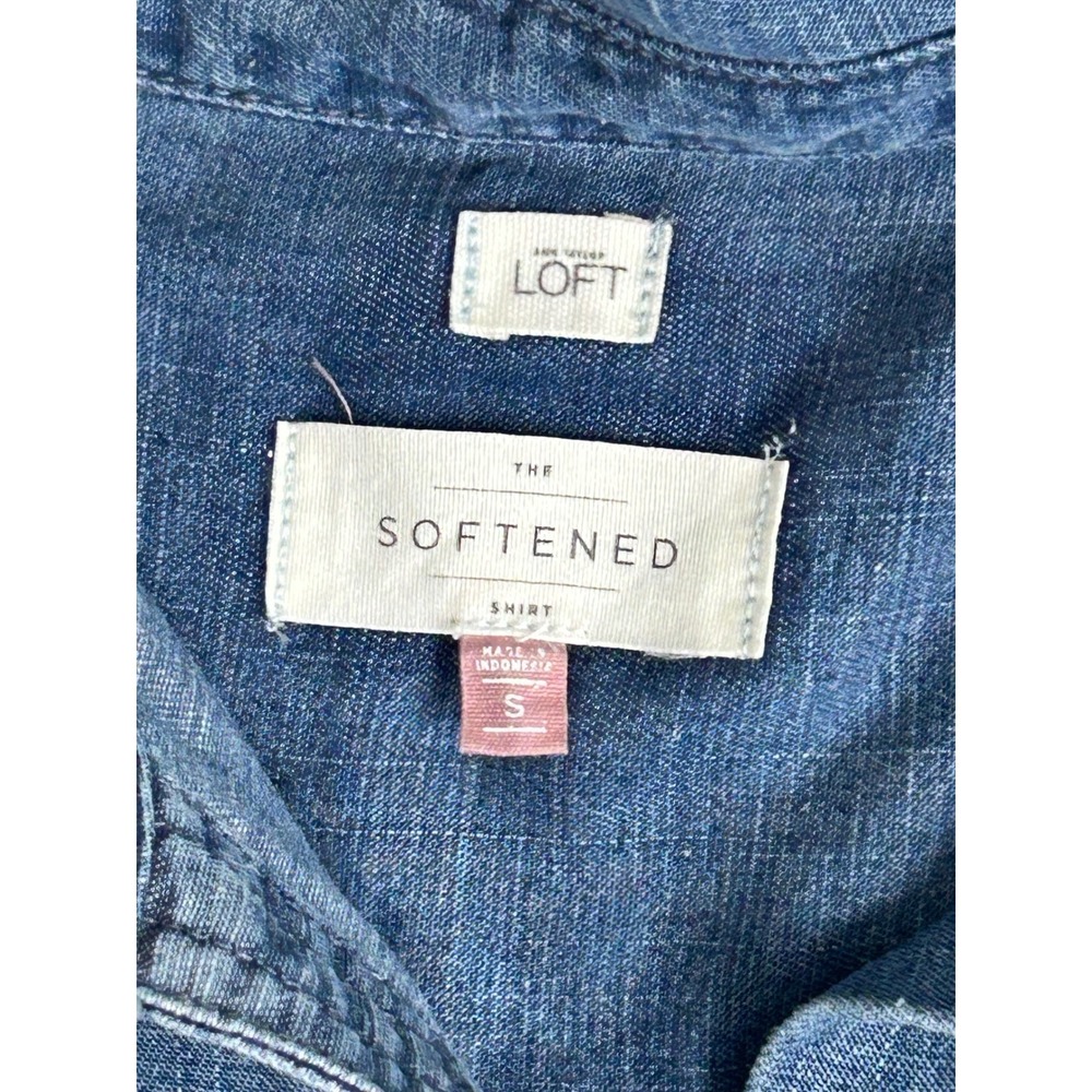 Loft Softened Shirt Womens Small Blue Denim Lyocell Linen Long Sleeve - Picture 4 of 9